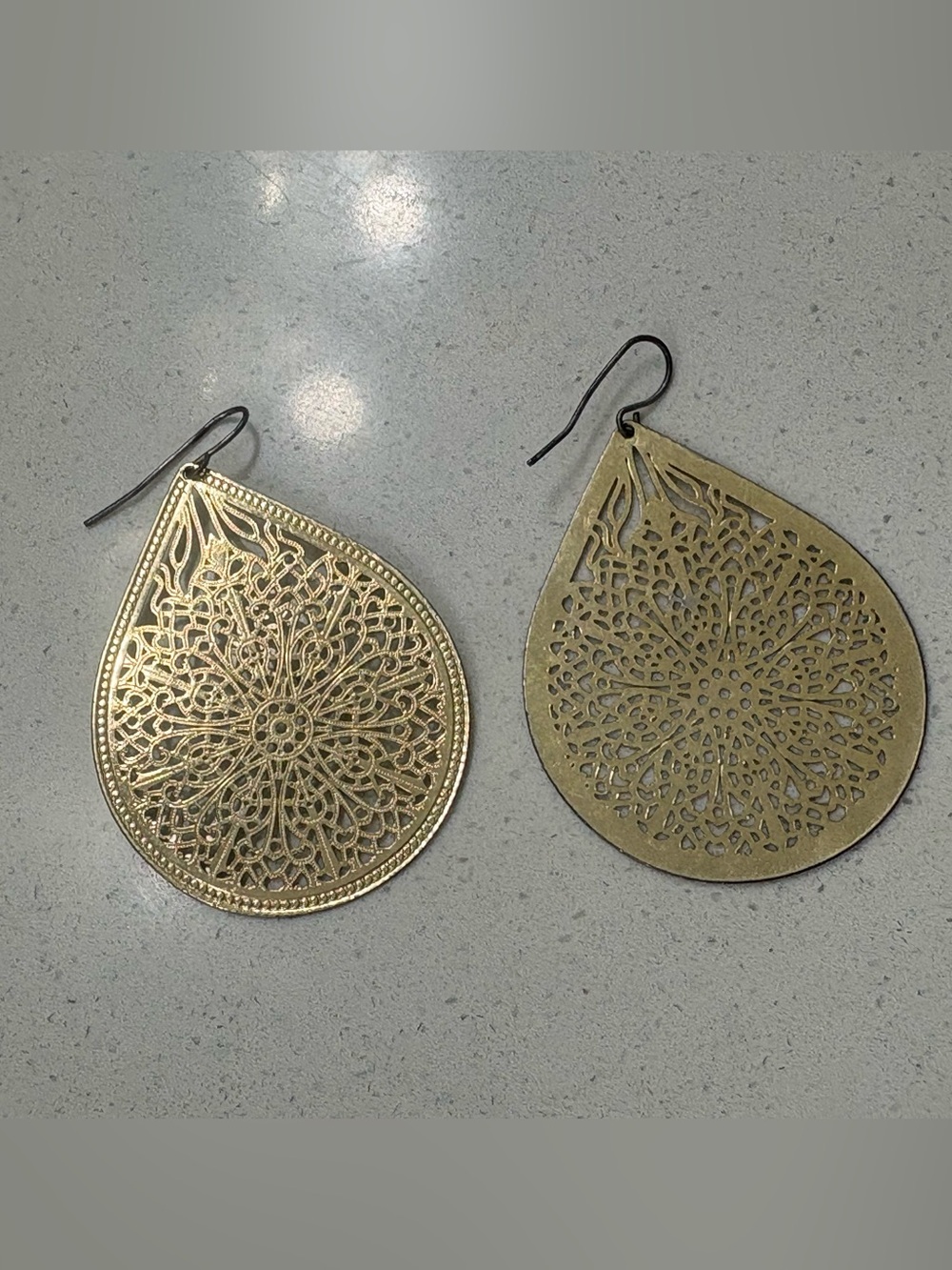 Gold Filigree Teardrop Dangle Earrings
